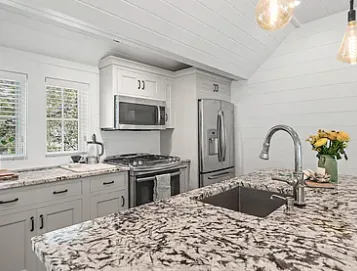 Stone counters and gas range