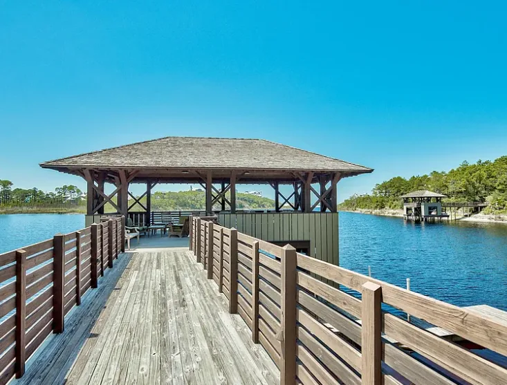 A community boathouse on the lake